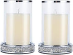 Pillar Candle Holders set of 2,Hurricane Candle Holders for Pillar Candle,Glass Candle Holder for Coffee Dining Table, Wedding, Christmas, Halloween, Home Decoration,Silver Candle Holders by Hanjue