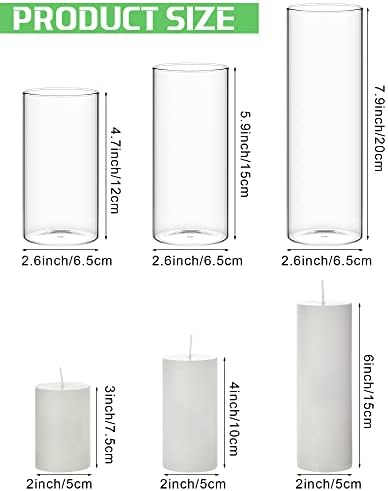 Shihanee 6 Pillar Candles Cylinder Vases,2.6'' X 4.7'', 5.9'', 7.9'',White - Image 3