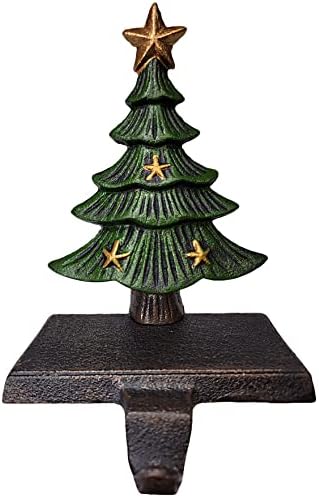 Lulu Decor Cast Iron Christmas Stocking Holders for Mantle, Solid Green Tree Topped with Gold Star, Weighted Sturdy Tree Hooks Hangers for Holiday Decoration (Set of 3) - Image 2