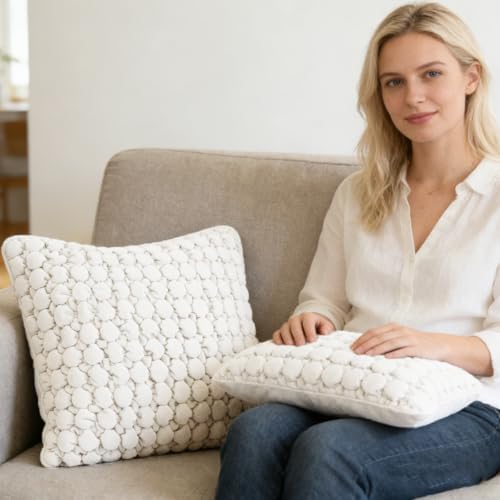 Velvet Throw Pillow Covers 18x18 Set of 2 Cream Cushion Case - Image 3