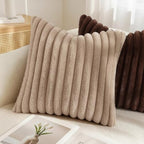 decorUhome Fall Faux Fur Throw Pillow Covers 24x24 Set of 2 Khaki Brown - Image 4