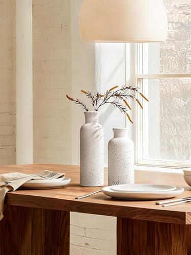 LE TAUCI Ceramic Vase Set of 3, Matte Flower Vases for Fresh or Dried Flowers, Modern Farmhouse Home Decor for Coffee Table, Mantel, Shelf, Entryway, Speckled White - Image 4