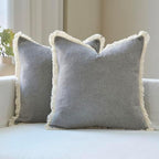 Amor Virisso Fringe Throw Pillow Covers 20x20 Set of 2 Boho Neutral Farmhouse Decorative Pillow Covers with Tassels for Couch Sofa Bed, Light Grey by AffordableFloralPrintMaker