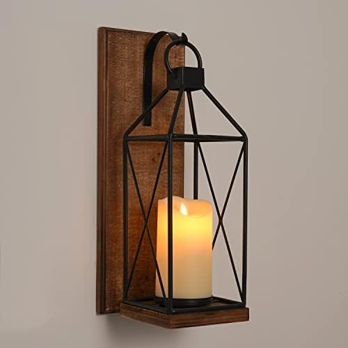 Homemory Wall Candle Sconces Set of 1, Rustic Wood Holders with Glass Decor - Image 5