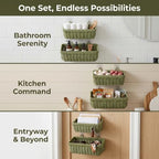 Wall Baskets Set of 2, Wicker-Style Hanging Baskets for Kitchen Bathroom Entryway Garages Porch Door Decor and Organizing, Green, Plastic - Image 2