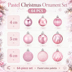 Lunmon 64 Pieces Pink Christmas Ball Ornaments Shiny Pink Xmas Bulbs - Image 3
