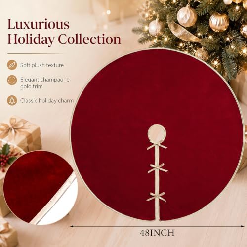 48 Inch Christmas Velvet Tree Skirt Red Xmas Tree Skirt with Gold Border - Image 3
