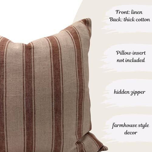 Linen Throw Pillow Covers Stripe Brown Pillow Cover Spring Decorative Pillow Covers for Living Room, Bedroom (Brown Stripes, 22" L x 22" W) - Image 2