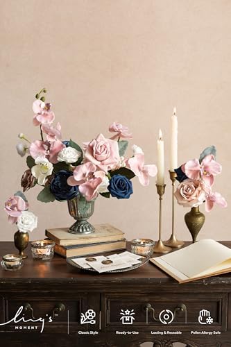 Ling's moment Artificial Pink Flowers Combo, Dusty Rose & Navy, Deluxe - Image 2