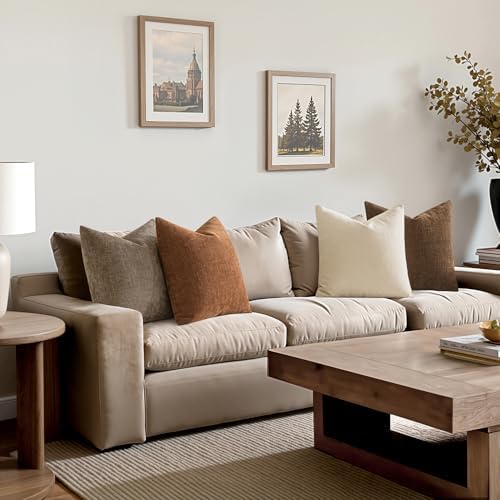 MIULEE Pack of 4 Fall Decorative Throw Pillow Covers 20x20 Inch Chenille Textured Throw Pillows Boho Farmhouse Cushion Covers Vintage Home Decor for Couch Sofa Bed Living Room，Beige Taupe Brown - Image 5