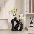 Dowan Black Vases for Decor,Hollow Ceramic Vase Set of 2,8.3" Nordic Modern Boho ins Style Decorative Ceramic Aesthetic Flower Vase for Home Decor Modern Minimalist Table, Entryway Centerpieces - Image 6