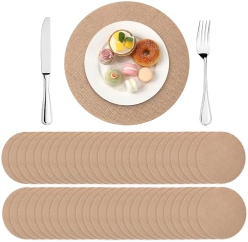 50 Pcs 11.8 Inch Burlap Round Placemats Bulk, Natural Table Mats by SEPGLITTER