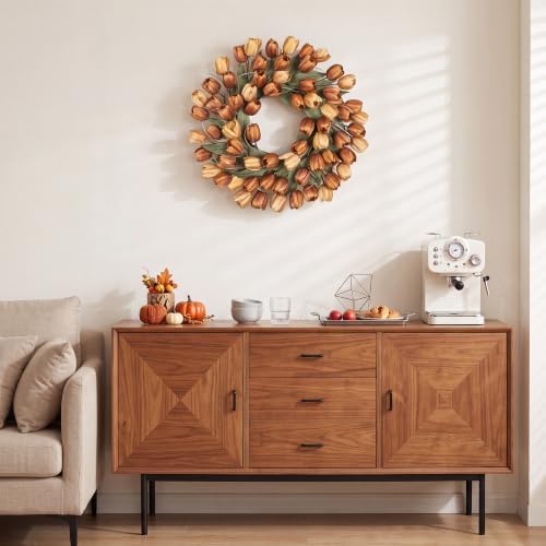 24" Tulip Fall Wreath for Front Door Real Touch Fade-Resistant - Image 6