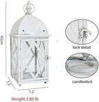 17" Vintage Distressed White Metal Lantern, Glass Paneled Hanging Candle Lantern, Rustic Farmhouse Decor for Indoor & Outdoor Patio, Garden, Wedding & Entryway Display - Image 6