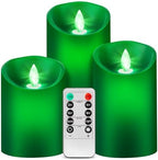 Real Wax Green Flame LED Candles, Remote Control, Moving Wick by WindshellLEDFlamelessCandles