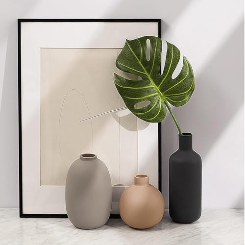 Smiletag Ceramic Modern Farmhouse Vase, Neutral Small for Table, Living Room, Shelf, Bookshelf and Entryway Décor, Set of 3 - Image 4