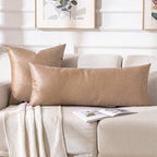 Fancy Homi Tan Boho Long Lumbar Faux Leather Body Decorative Throw Pillow Cover 12x40 Inch for Bedroom Couch Bed Sofa, Stylish Solid Rectangular Beige Pillowcase, Rustic Modern Farmhouse Room Decor - Image 6