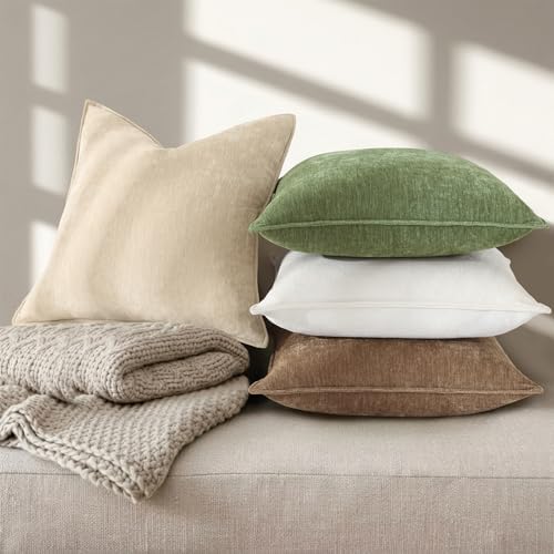 decorUhome Chenille Beige Velvet Throw Pillow Covers 24x24 Set of 2 - Image 6