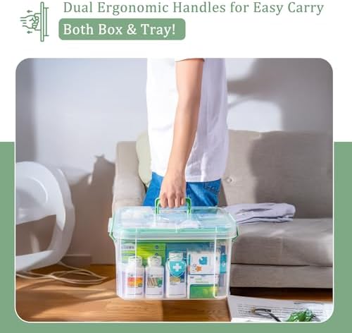 ANYPROLUS 2 Pack Clear Medicine Organizer Box with Handle, Plastic Medicine Container with Tray First Aid Box Empty, Thickened Medicine Storage Organizer Multipurpose Medication Organizer Storage - Image 6
