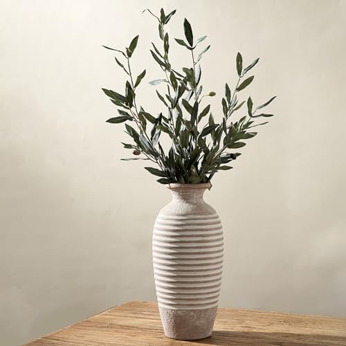 Emotionally Grounded Vase, Vaseking Large Ceramic Rustic Vase, 14.4 inch Minimalist Threaded Decorative Farmhouse Tall Vases for Home Decor, Living Room, Enterway, Table Decoration, Khaki by Vaseking