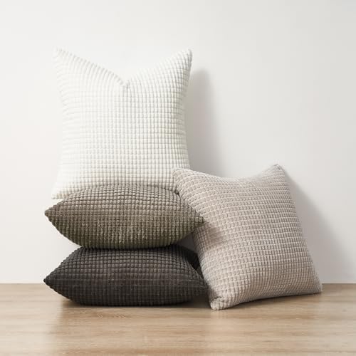 Topfinel Neutral Grey Pillow Covers Set of 4,Boho Sofa Throw Pillows Covers for Couch-Multi Combo 20" x 20" Set of 4-Corduroy Textured Fun Holiday Home Decor Euro Shams - Image 5