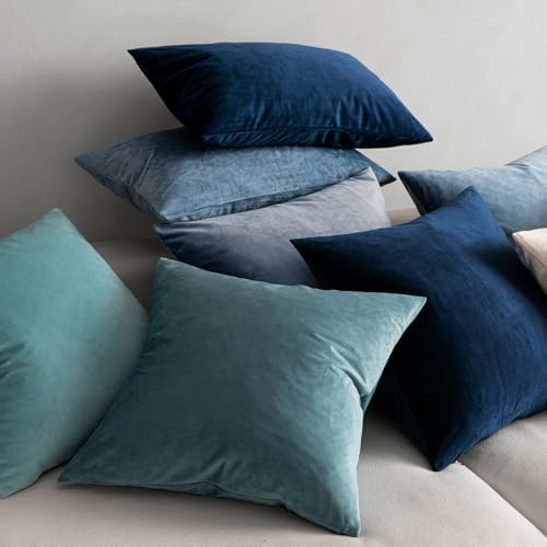MIULEE Pack of 2 Velvet Pillow Covers Decorative Square Pillowcase Soft Solid Cushion Case for Spring Sofa Bedroom Car 26x26 Inch Dark Blue - Image 4