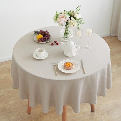 Linen World Linen Tablecloth,100% French Linen Round Tablecloth 70" Inch,Washable Natural Tablecloth for Dining,Outdoor,Weddings and Restaurants,Decorative Thanksgiving Christmas by LLinenWorld