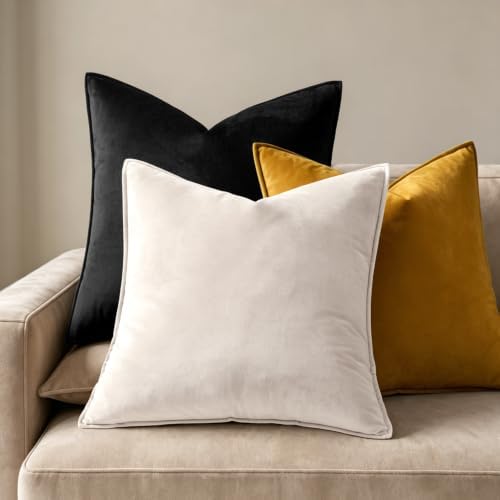 MIULEE Decorative Cream White Velvet Euro Sham Throw Pillow Covers 26x26 in - Image 2