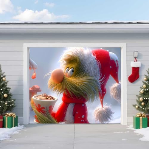 Christmas Garage Door Banner – Festive Holiday Party Backdrop Decoration for Home & Outdoor, Elf & Snow Scene Design for Garage, Porch, Living Room, or Bedroom,8 x 7ft/2.4 x 2.1m by TTCHANG