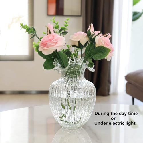 Handmade Glass Flower Vase Luminous Waves Mouth Decorative Vase for Flowers - Image 2
