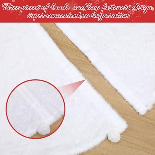 Libima Large White Faux Fur Christmas Tree Skirt with Pom Poms,84 Inch - Image 6
