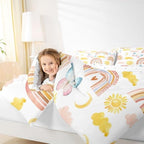 Rainbow Comforter Set King Size, Girls Butterfly Bedding Sets, Cartoon Rainbow Quilt Sets, Colorful Sun Clouds Comforters, Iridescent Print Down Comforter, Geometric Stripes Soft Lightweight Bedding - Image 6