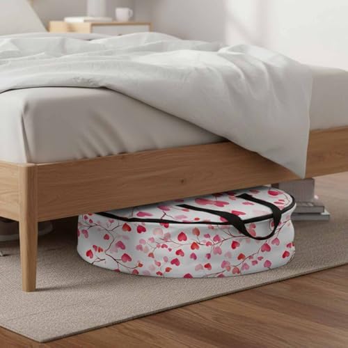 Valentine's Day Round Storage Bag 24 Inch, Romantic Watercolor Red Gradient Love Heart Tree Clothes Storage Container with Handles Heavy Duty Organizer for Comforter, Bedding & Holiday Wreaths - Image 6