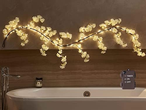 LITBLOOM Cherry Blossom Garland with Lights Battery Operated with Timer 96 Fairy Lights 6FT, Lighted White Flower Garland for Mantle Fireplace Wedding Party Spring Decoration Indoor Outdoor by LITBLOOM