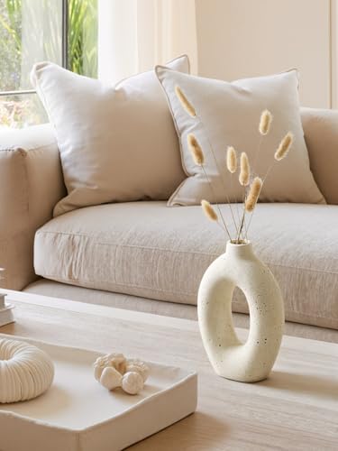 LE TAUCI Ceramic Vases Set of 2, Cream Hollow Donut Flower Vases, Nordic Boho Decor Decorative Centerpiece for Living Room, Table, Shelf, Mantel, Warm Ivory Speckled (H10.5”xW8.5”) - Image 5