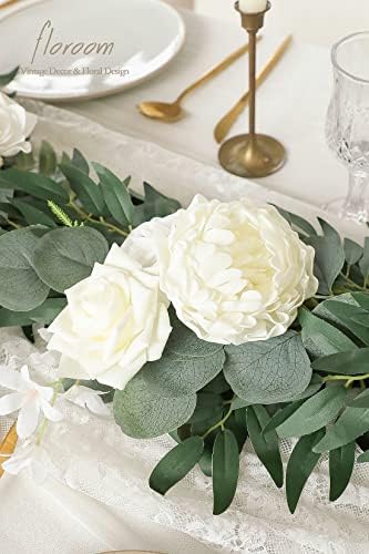 Floroom 6ft Artificial Eucalyptus Garland with Flowers Fake Greenery Faux Floral Vine Garland for Table Decor Wedding Centerpieces Bridal Shower Party Decorations, Ivory White - Image 5