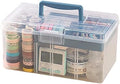 Clear Plastic Arts & Craft Supplies Organizer Box Large with a Removable Tray & A Partition & Handle, Office Home School Desktop Stationery Storage Box, Medicine Box (Clear & Ocean Blue) by Foreverie