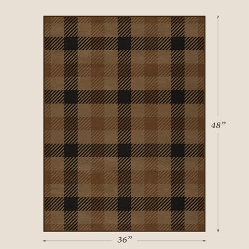 3x4 Entryway Door Mat Indoor – Washable Non Slip Small Rug for Front Door, Kitchen Sink, Mudroom, Garage Entry, Low Profile Easy Clean Farmhouse Plaid Floor Mat - Image 2
