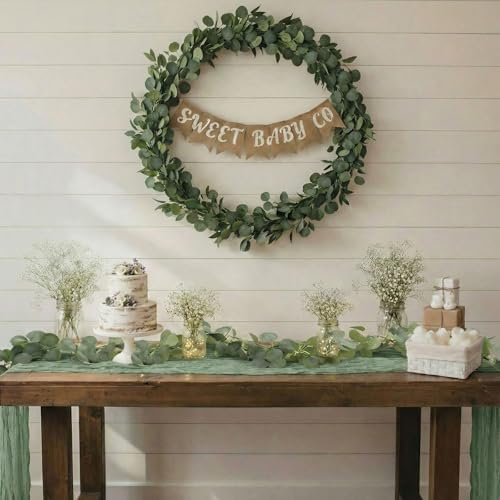 Leinuosen 8 Set 10 ft Sage Green Table Runner with Eucalyptus Garland - Image 6