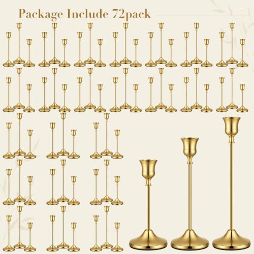 72 Pack Brass Metal Taper Candle Holders Set,Vintage Metal Candlestick - Image 7