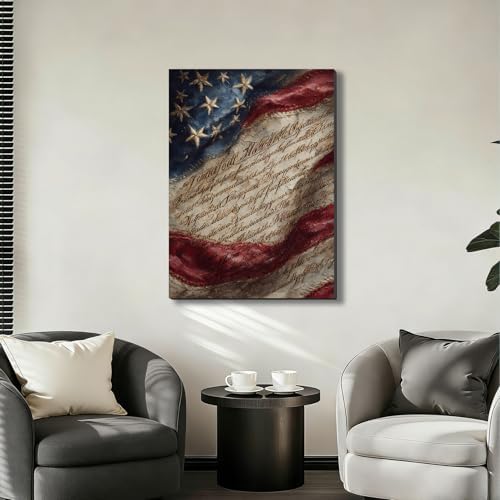 Ship Next Day - American Patriotic Wall Art Framed Canvas, Vintage US Flag and Constitution Painting Print, Rustic Farmhouse Americana Decor for Living Room Office Bedroom, Made in USA - Image 7
