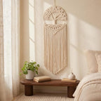 Sylfaen Tree of Life Macrame Wall Hanging - Boho Handmade Woven Tapestry - Dream Catcher Wall Decor Art Living Room - Macrame Tapestry Boho Decor for Bedroom (Beige) - Image 3