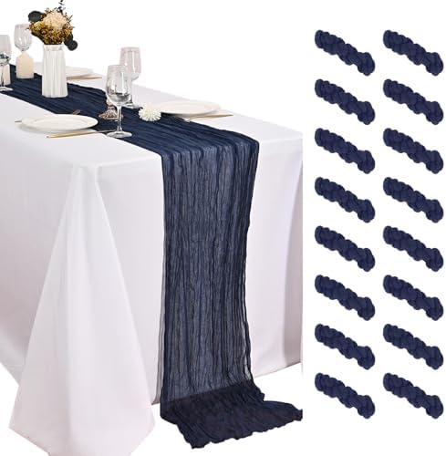 16 Pack Navy Blue Cheesecloth Table Runner 20 x120 Inch - 10FT Boho Rustic Gauze Cheese Cloth Table Runner for Wedding, Anniversary, Baby Shower, Easter, Spring Home Decor by Weavlyn