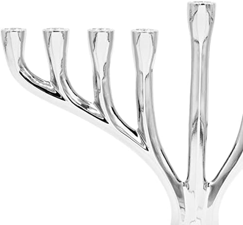 Silver Contemporary Hanukkah Menorah, Full-Size 9" Inch Polished, Non-tarnishing, Holds Most Hanukkah Candles - Image 4
