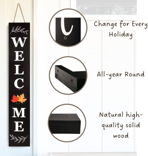 Perfnique Welcome sign for front porch standing, 47 x 7.9 Inch Wooden Leaner Sign with 10 Interchangeable Designed Icons, Seasonal Decor for Spring Easter Fall Christmas(Black) - Image 5