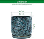 D'vine Dev Embossed Leaves Ceramic Planter, 8 in, Ocean Teal, 27-A-Q-8 - Image 3