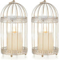 NUPTIO Decorative Bird Cage Lantern: 2 Set of 10 inch Tall Rustic White Birdcage Lanterns Centerpiece Vintage Decorating Metal Pillar Candle Holder for Christmas Bridal Shower Party Decor by Nuptio