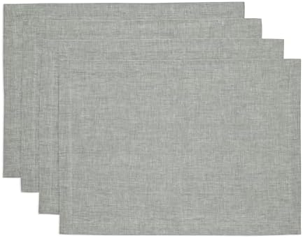 Solino Home 100% Linen Placemats Chambray Grey, Athena 14 x 19 in, Set of 4 by SolinoHome