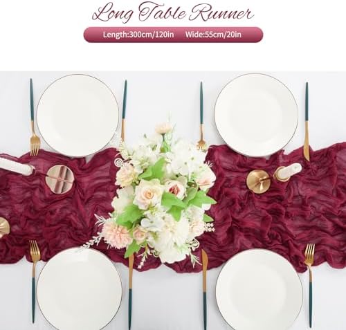 20 Pack Burgundy Cheesecloth Table Runner 120 Inch 10FT Rustic Boho Gauze Cheese Cloth Table Runner for Wedding Party Baby Shower Thanksgiving Christmas Decoration - Image 5