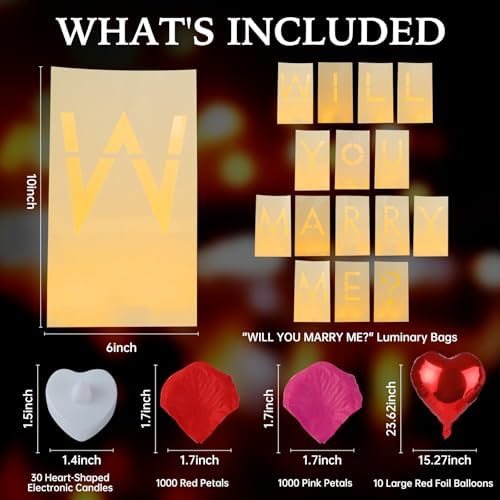 Will You Marry Me Decorations – Romantic Setup Kit with Light Up Letters, 30 Tea Light Candles, 2000 Rose Petals, 10 Balloons – Luminary Bags for Proposal Decoration(W) - Image 2
